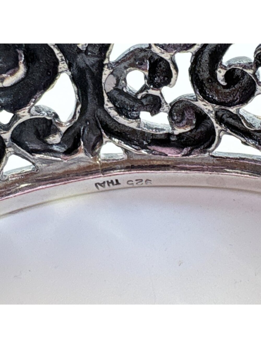 Openwork Scroll Design Sterling Silver 925 Beaded Border Cuff Bracelet 7.5" Fit - Picture 6 of 10
